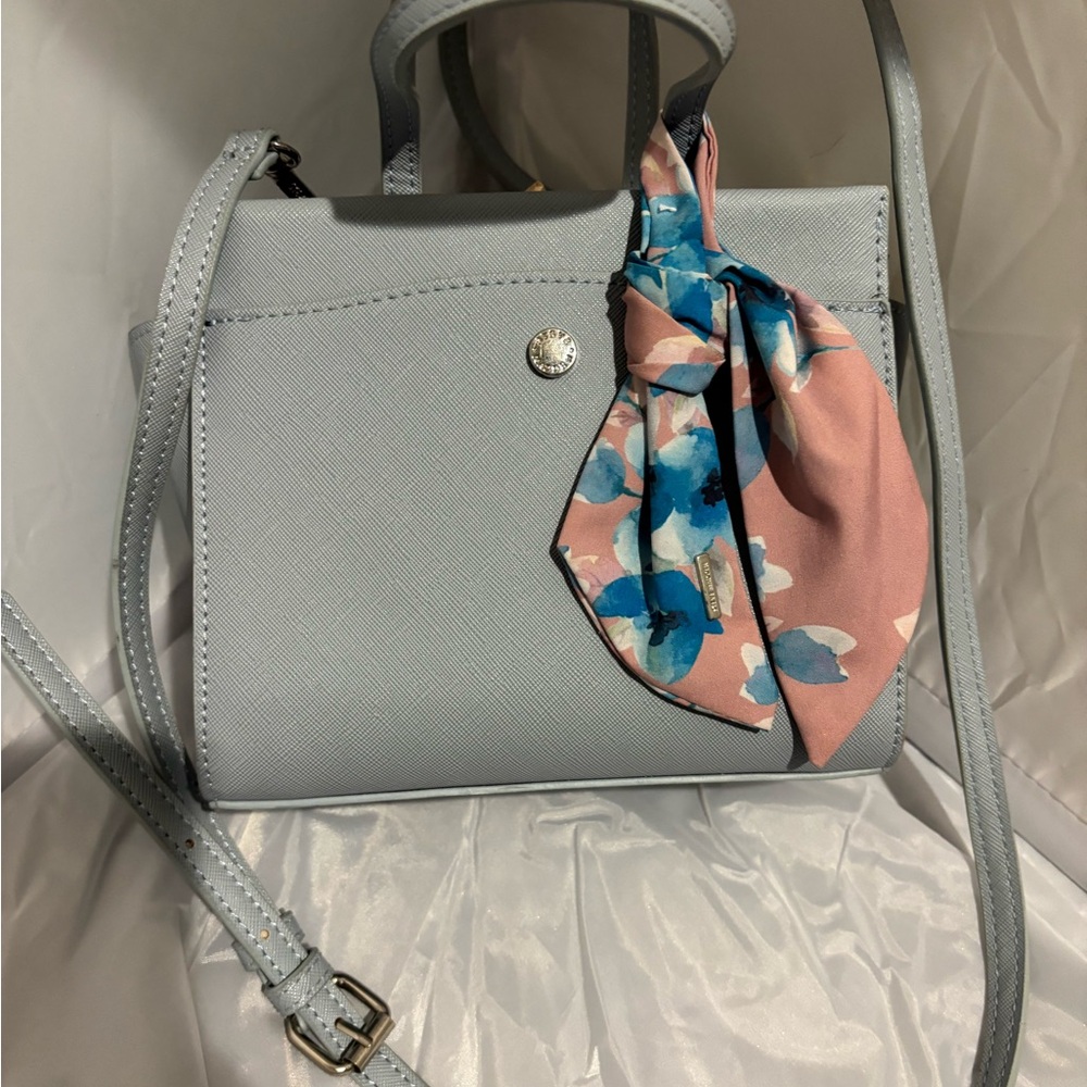 Steve Madden Gray Mini Bag with Pink Floral Scarf